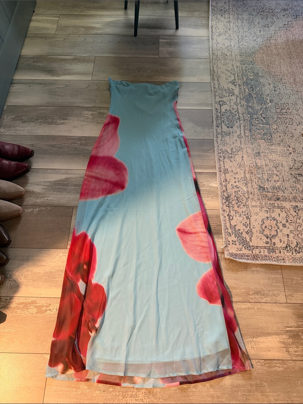 Pepper Mayo Strapless Blue Floral Print Maxi Dress - Picture 12 of 13